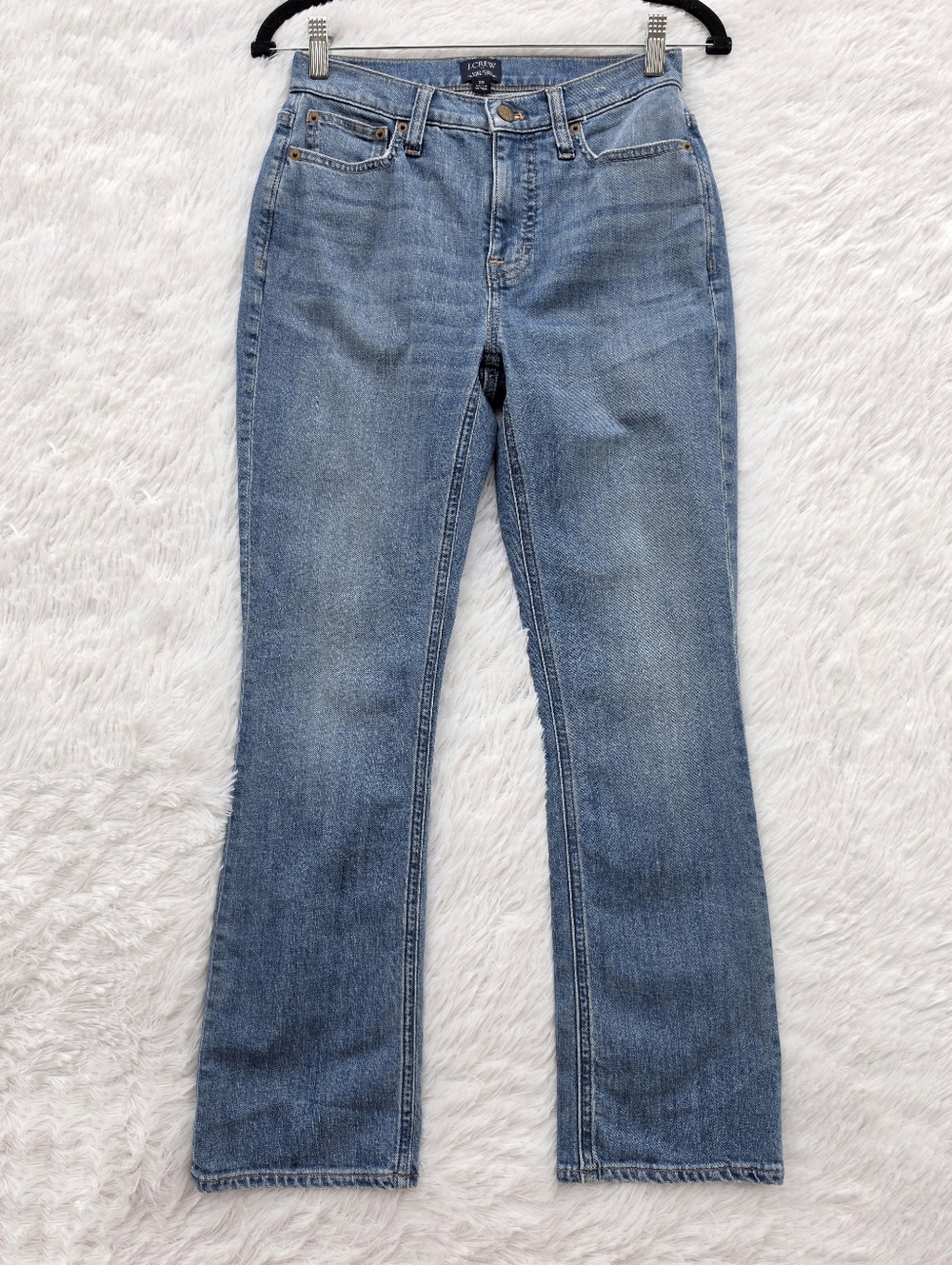 J. Crew Mid Rise Flare Crop Jeans‎ In Blue Pebble Wash